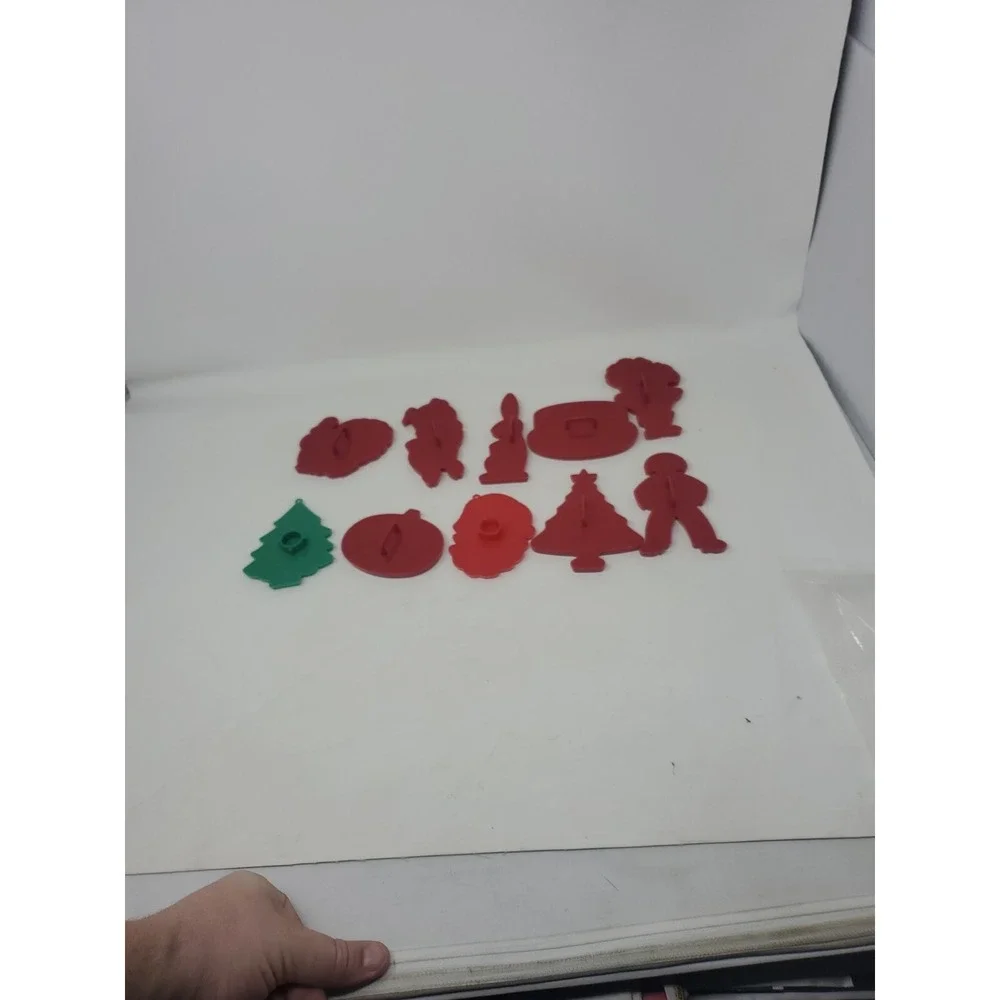 10 Vintage Made in Hong Kong Red & Green Plastic Christmas Easter Cookie Cutters